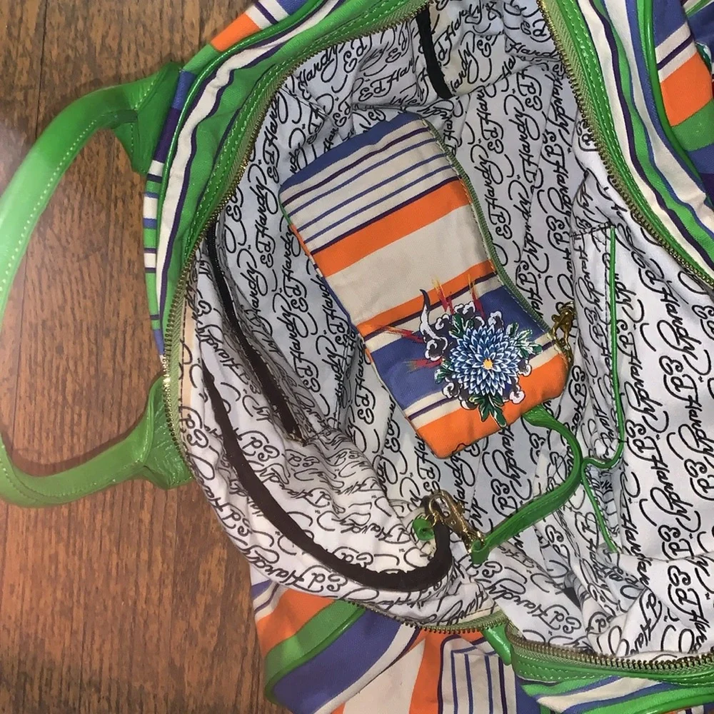 DON ED HARDY  VTG Y2K large canvas Flower Power/Satchel /Handbag beach b…